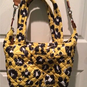 MZ Wallace Yellow Leopard Print Quilted Tote Bag Sutton Medium Deluxe